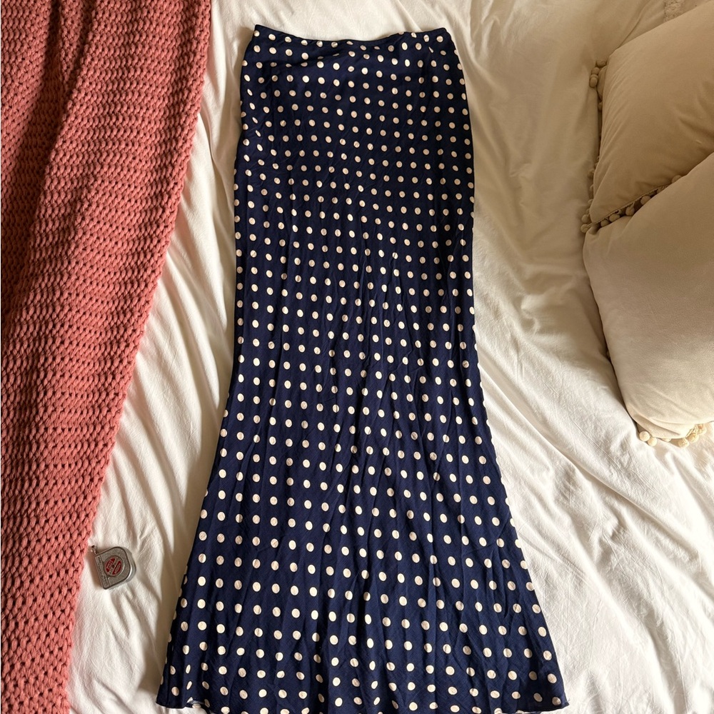 Navy Polka Dot Maxi Skirt